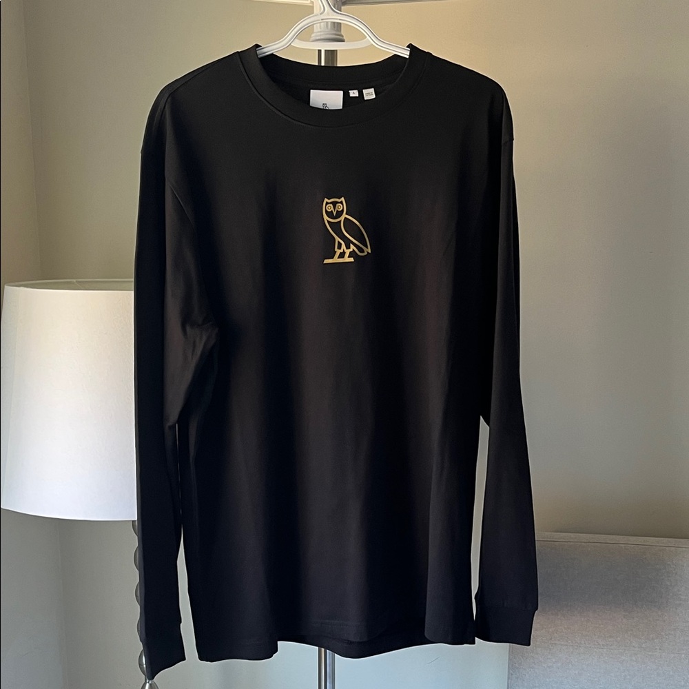 OVO Black Long Sleeve Tee with Gold Owl